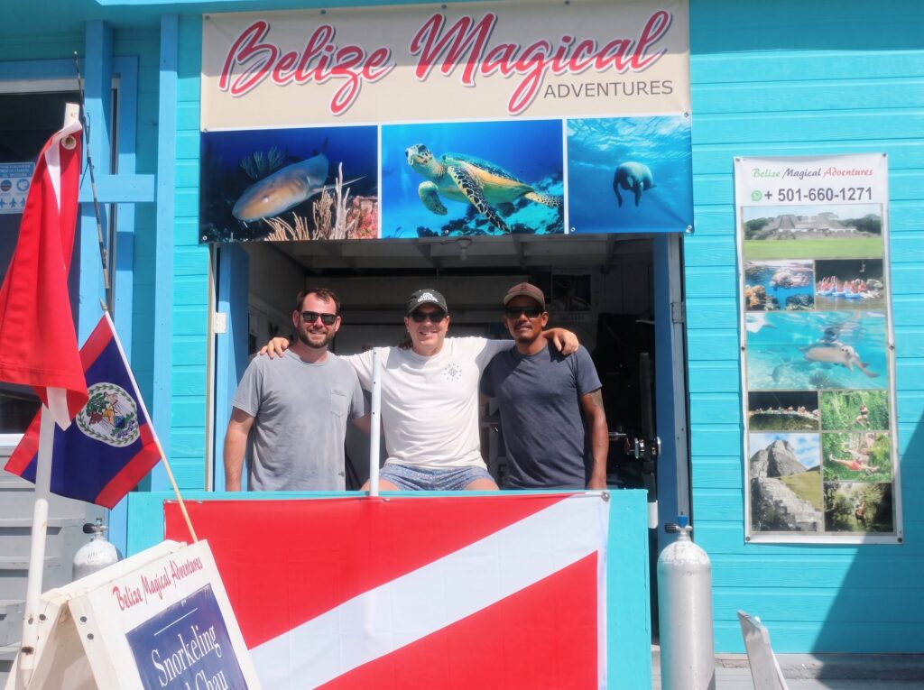 The Belize Magical Adventures crew at our shop on the beach in San Pedro